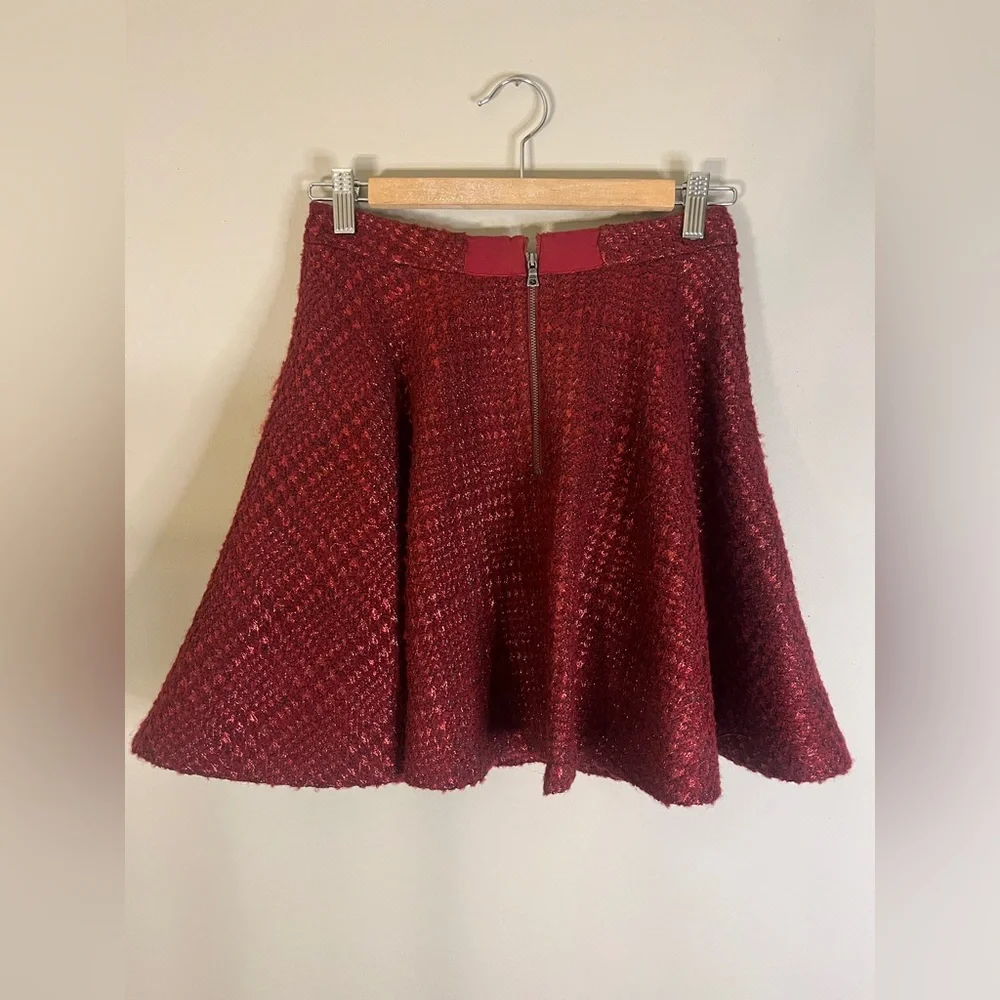 Alice + Olivia Burgundy Skater Skirt - Picture 2 of 5